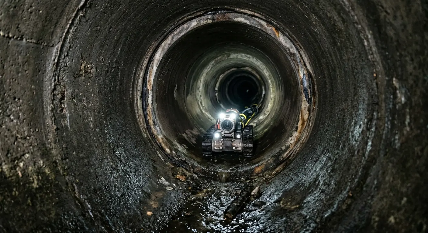 Robotic sewer camera inspecting pipe interior for Sewer Line Cleaning in McCalla